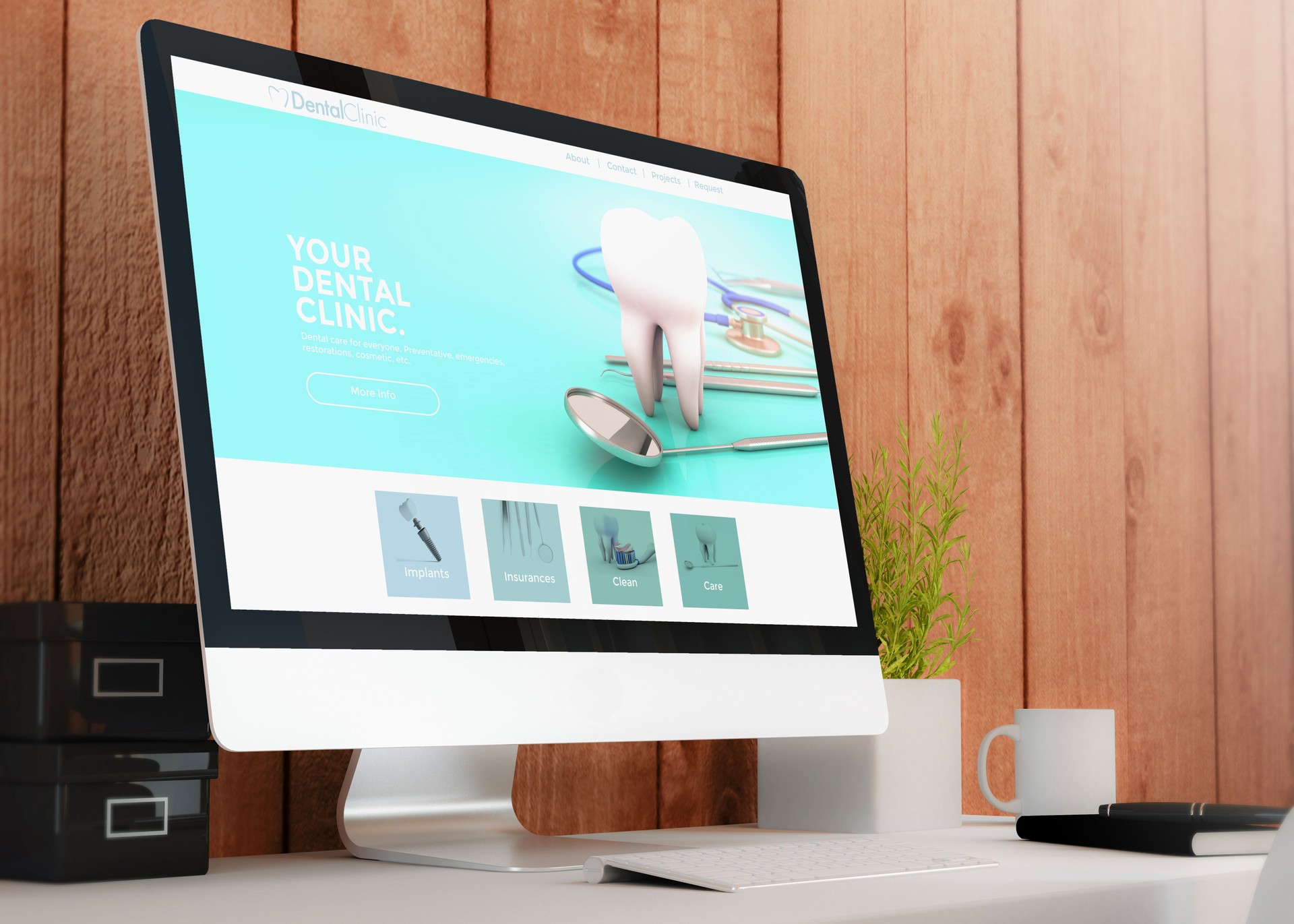 espacio de trabajo moderno con diseño de la Página Web de clínica dental