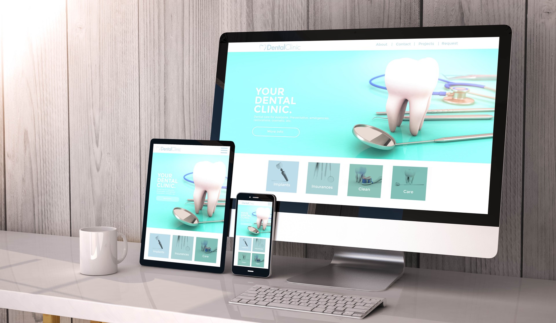 dispositivos sensibles en diseño de páginas web de clínica dental de área de trabajo