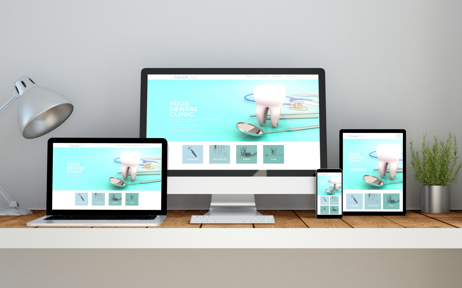 lugar de trabajo con el sitio web responsivo en clínica dental en dispositivos